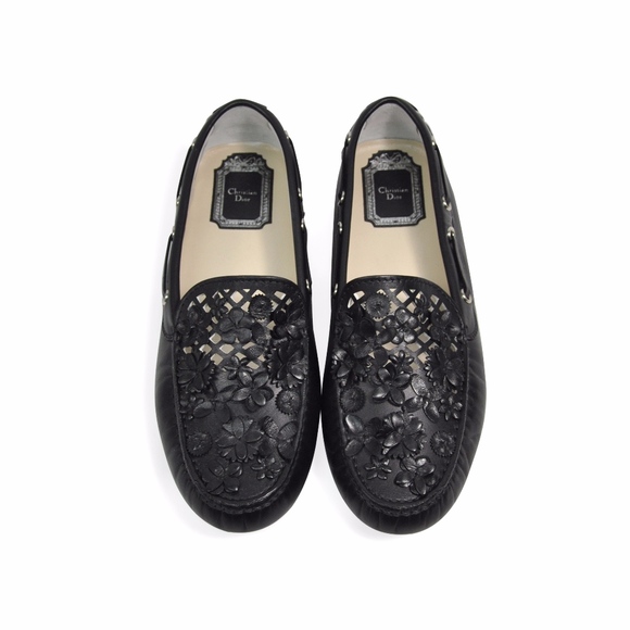 Dior Embellished Leather Driving Loafers - Picture 1 of 6